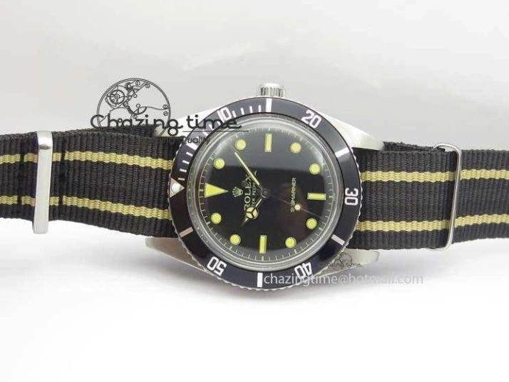 Strap SS Vintage On Dial Black A2836 Date Nylon No 1680 Submariner 0403